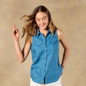 Sundance Willow Linen Sleeveless Button Down Top Denim Chambray XL NWT